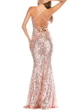 Shiny Sequined Spaghetti Strap Backless Maxi Dress for Party