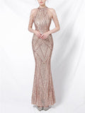 Exquisite Sequined Halter Neck Dress for Evening Party