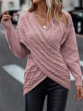 Sexy Lady V Neck Crisscross Jacquard Slim Fashion Knitted Sweaters