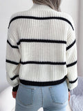 Casual Half Collar Lantern Sleeve Stripe Knitted Sweater For Women