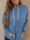 Ladies Long Sleeve Drawstring Plain Waffle Hoodie