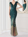 Graceful Patchwork Design Sexy Slim Contrast Color Sequins Evening Dresses