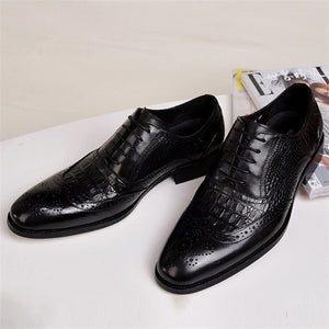 Vintage Brogue Crocodile Printed PU Oxford Dress Shoes for Men