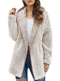 Ladies Casual Solid Color Hooded Plush Fleece Coats