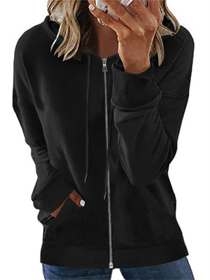 Casual Long Sleeve Solid Color Zipper Hoodies