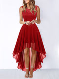 Women's Lace Splicing Round Neck Backless Chiffon Elegant Dress