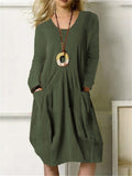 Cotton Linen Casual Oversized Big Pockets Women's Dress