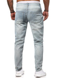 Men's Trendy Ripped Mid Waist Light Blue Denim Pencil Pants