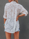 Hollowed-Out Buttons-Up Long Sleeve Chiffon Blouses