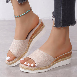 Women's Outer Wear Elegant Thick Bottom Wedge Heel Cloth Slippers