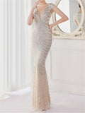 Graceful Patchwork Design Sexy Slim Contrast Color Sequins Evening Dresses