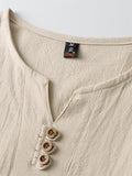 Mens Loose Comfy Linen Button Solid Color Long Sleeve T-Shirts