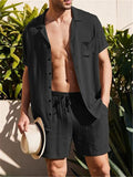 Men's Short Sleeved Buttons Up Summer Beach Linen Sets