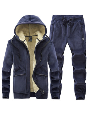 Men's Winter Cozy Lamb Wool Sports Two-piece Sets