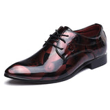 Men's Trendy Mini Floral Front Lace Up Bright PU Dress Shoes