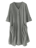 Ladies Ruffle Half Sleeve V Neck Pullover Large Pockets Dress