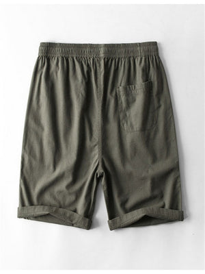 Linen Solid Color Drawstring Shorts With Pockets