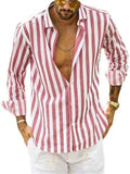 Men's Casual Fashion Button Up Long Sleeve Striped Shirts