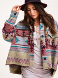 Ethnic Style Aztec Print Woolen Jackets for Women