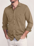 Men's Cozy All Match Lapel Long Sleeve Chest Pocket Shirts