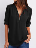 Women's V-neck Zipper Chiffon Shirts