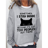 Women's Leisure Black Cat Print Long Sleeve Pullover Tops