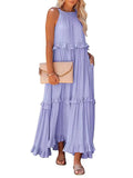 Romantic Ruffles Swing Sleeveless Halter Maxi Dress for Women