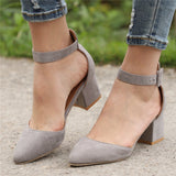 Women Stylish Casual Comfort Suede Pointed Toe Chunky Heel Pumps Sandals
