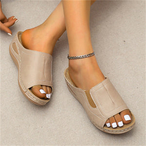 Casual Thick Sole Wedge Heel Open Toe Beach Slippers for Women