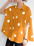 Retro Polka Dot Batwing Short Sleeve Single Breasted Ladies Blouses