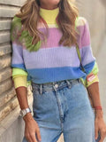 Casual Contrast Color Turtle Neck Sweaters