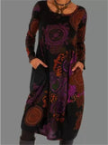 Retro Bohemian Print Loose Pullover Long Sleeve Pocket Dress