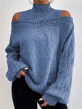 Unique Bold Off Shoulder Half High Collar Women's Sweaters