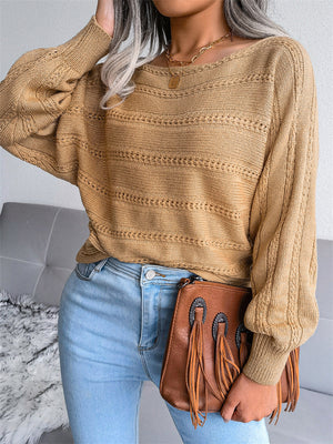 Women's Casual Loose Hollow Out Off Shoulder Knitted Sweaters