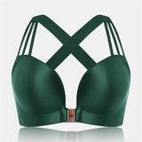 Plus Size Wireless Front Closure Criss-Cross Back Bras - Green