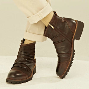 Men Split Leather Drape Design Boots