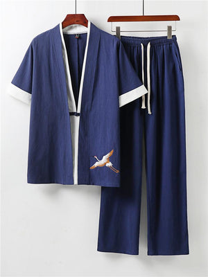 Casual Oversize Comfy Two-Piece Outfit Embroidery T-Shirts + Full-Length Drawstring Pants