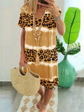 Women's Sexy V-neck Leopard Print Short Sleeve Mid Length Dresses