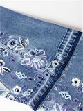 Women's Fashion 3D Embroidery Long Denim Jeans