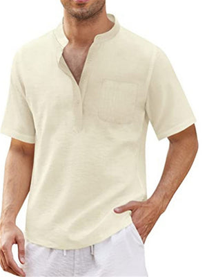 Short Sleeve Solid Color Linen T-Shirts For Men