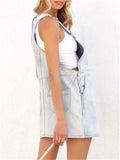 Female Trendy Street Blue Short Denim Suspender Dress