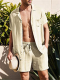 Men's Short Sleeved Buttons Up Summer Beach Linen Sets