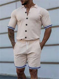 Men's Street Snap Lapel Button Short Sleeve Shirt + Drawstring Shorts